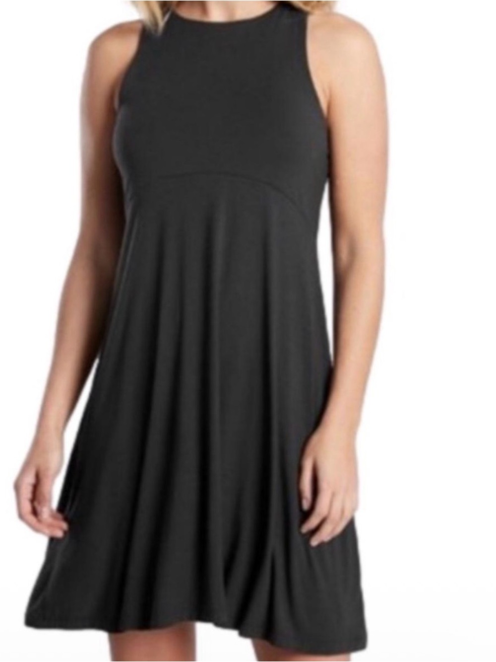 Athleta Santorini Rib Fit Flare Dress XS Black Sleeveless Modal Soft Stretch
